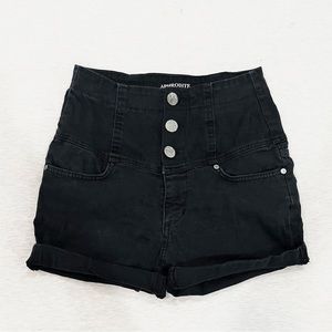 Very High Waisted Black Button Up Retro Denim Jean Shorts
